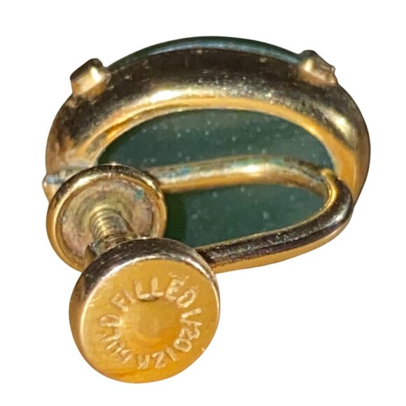 Vintage 12K Gold Filled Screw Back Jade Earrings Oval Cabochon Green Gemstone Cl - Picture 5 of 12